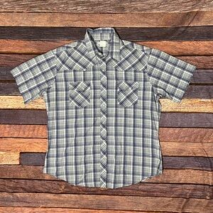 Wrangler Men's Plaid Gray Pearl Snap Cowboy Rockabilly Short Sleeve Shirt
